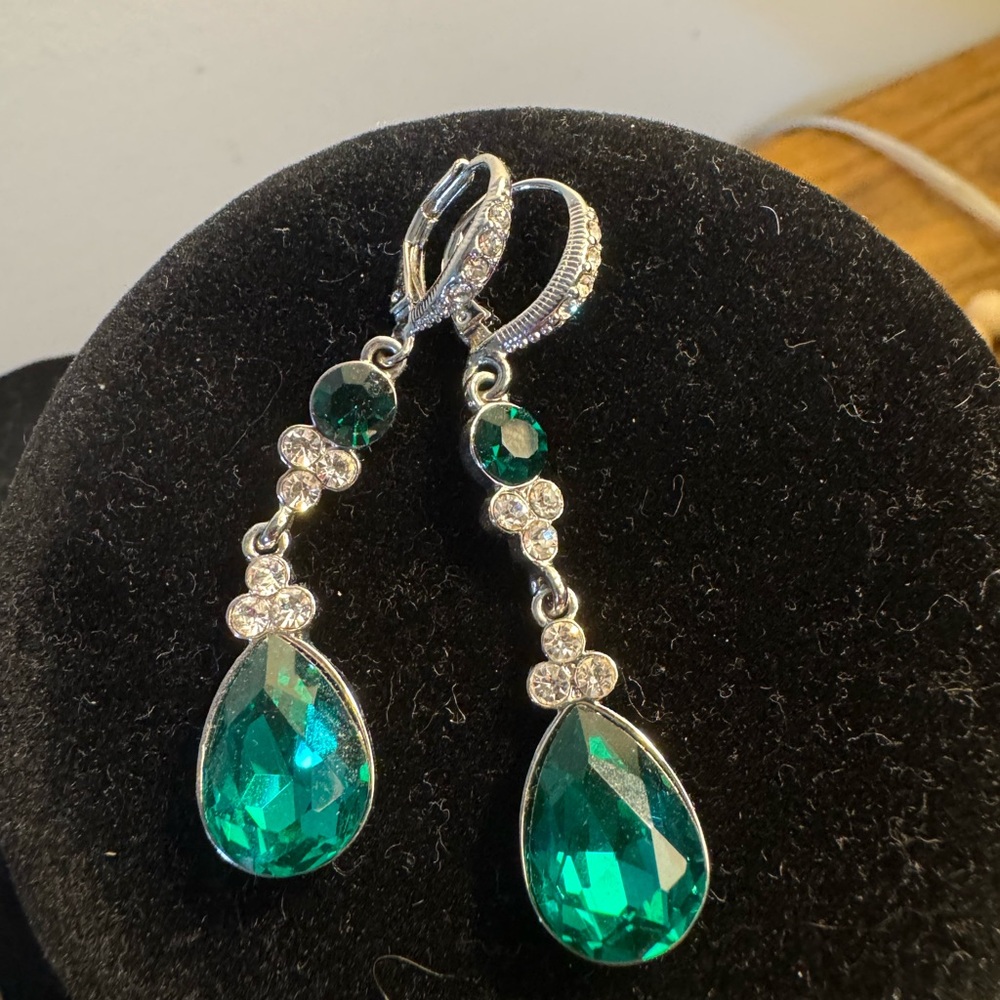 Givenchy Elegant Silver and Green Drop Earrings